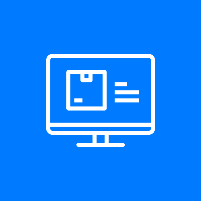 A graphic icon of a computer monitor displaying a package symbol