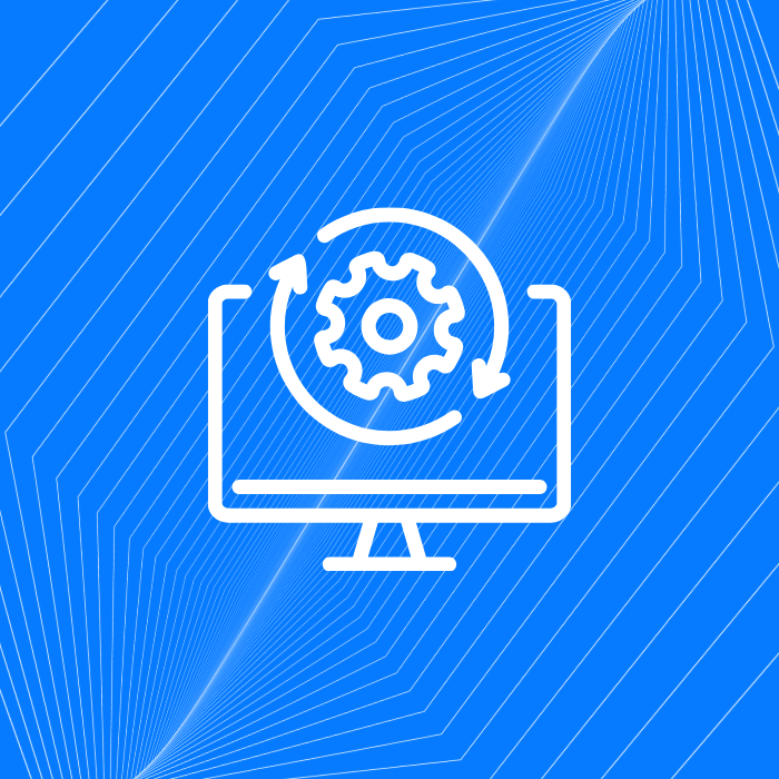 Digital graphic of a computer monitor with a cog and recycling arrow