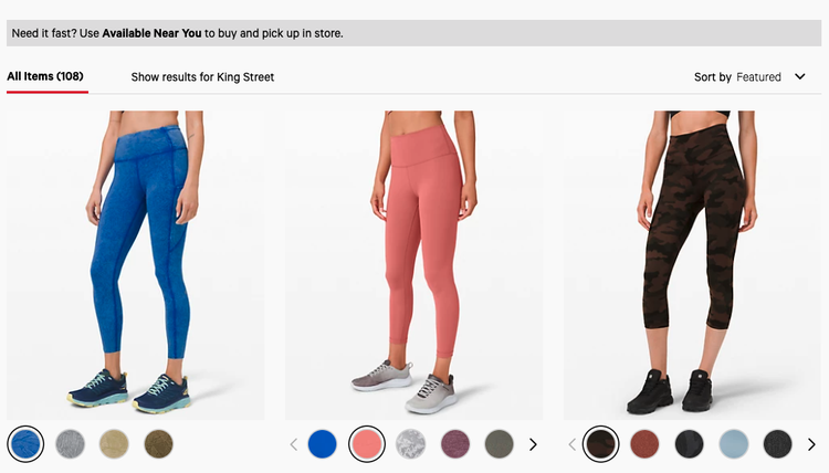 lululemon sort by in-store availability
