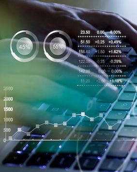 Analyzing business data and web wireframe sketches.