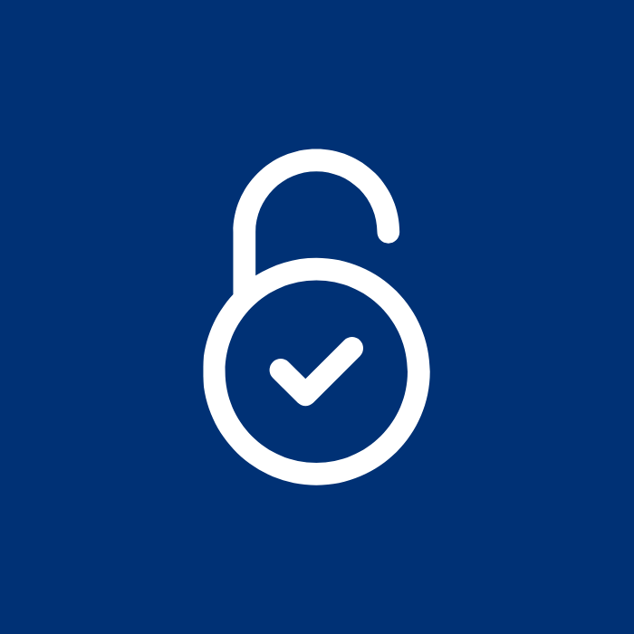 Open padlock with a checkmark, symbolizing access control or security.