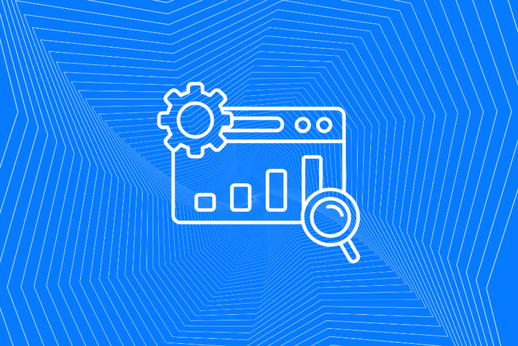 Search icon with gear and magnifying glass on website page