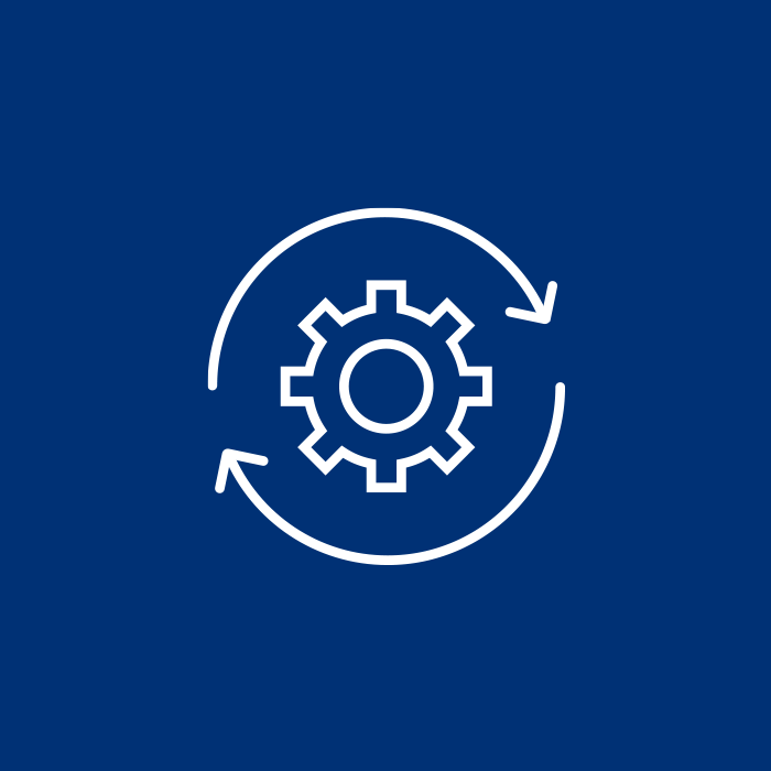 Gear encircled by arrows, denoting settings and digital integration